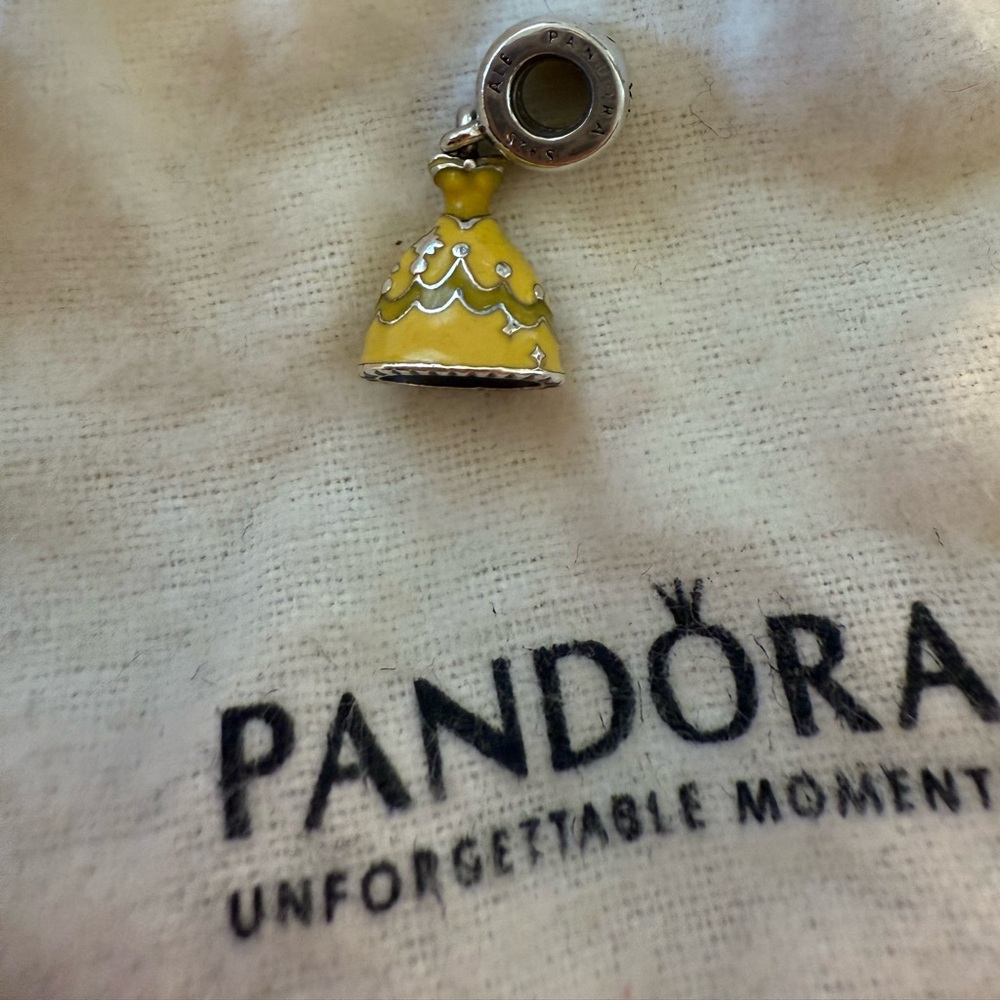 Official Pandora Disney Belle yellow dress dangle charm